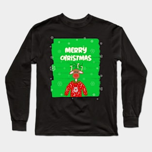 MERRY Christmas Ugly Reindeer Sweater Long Sleeve T-Shirt